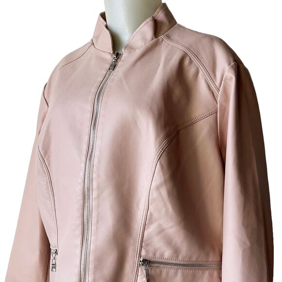 Dressbarn Pink Faux Leather Jacket Stand Up Collar Zipper Accents - Women's 1X - Picture 1 of 12